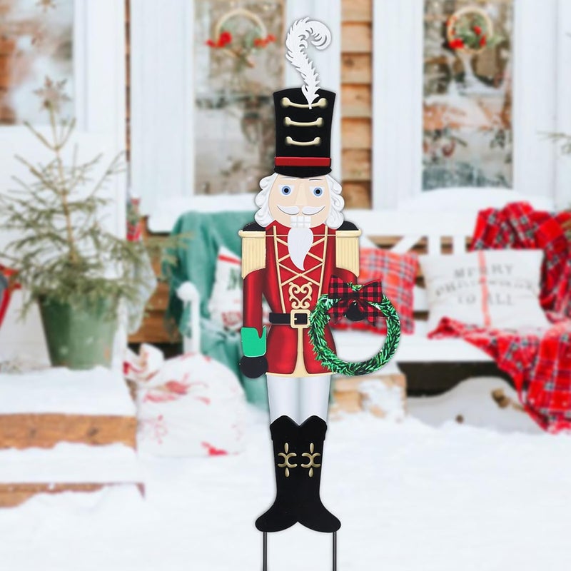 VCUTEKA Christmas Yard Sign Decorations Outdoor Christmas Nutcracker Wreath Yard Signs with Metal Stakes for Xmas Holiday Party Lawn Sign Garden Decor Outdoor Yard Signs - Image 4